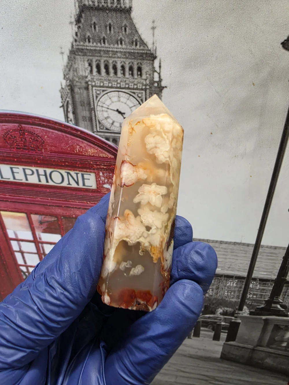 Flower Agate Point - Flowery Cream & Orange Polished Tower